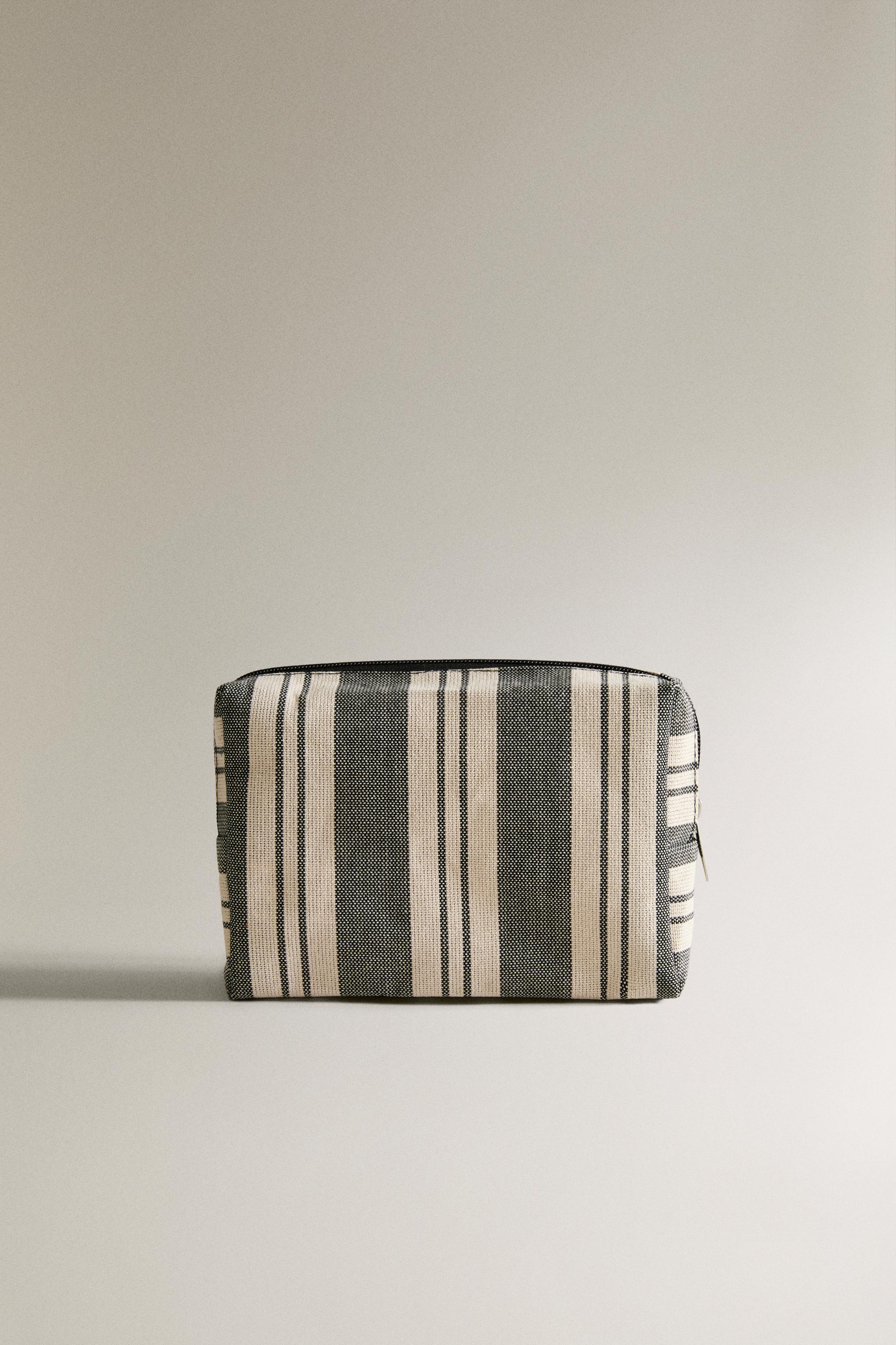 STRIPED WATERPROOF COTTON MAKEUP BAG